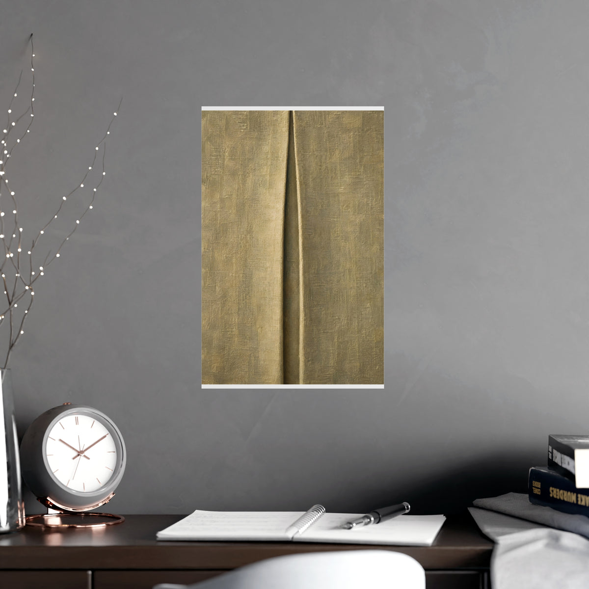 One Pleat — one pleat, shown framed on a wall