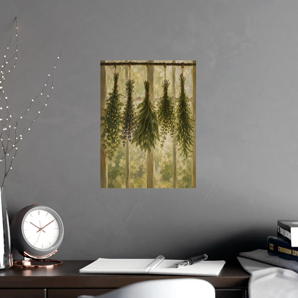 Herbs Against the Window — herbs against the window, shown framed on a wall
