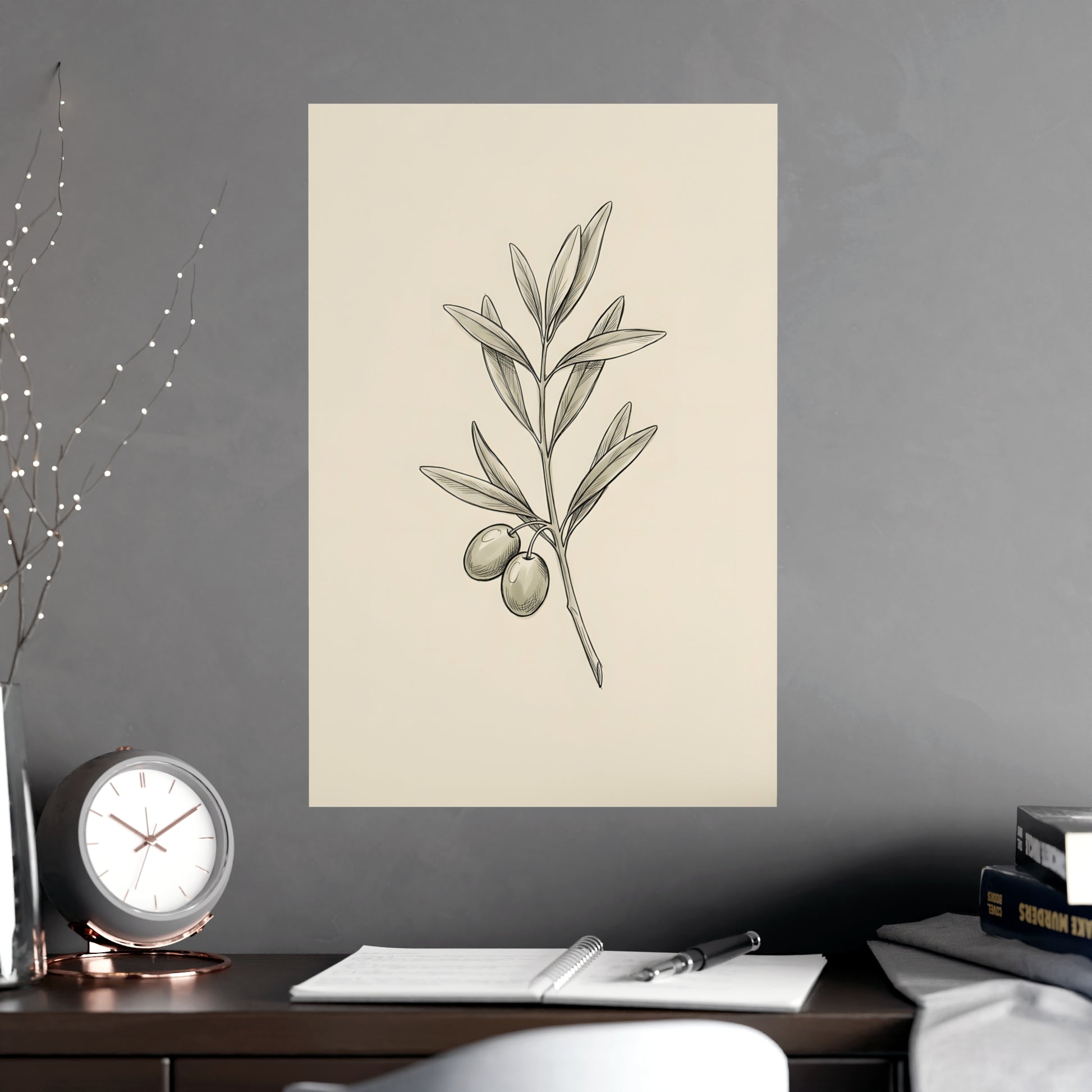Olive Branch on a plain wall, shown at a larger size, 16x24 in print