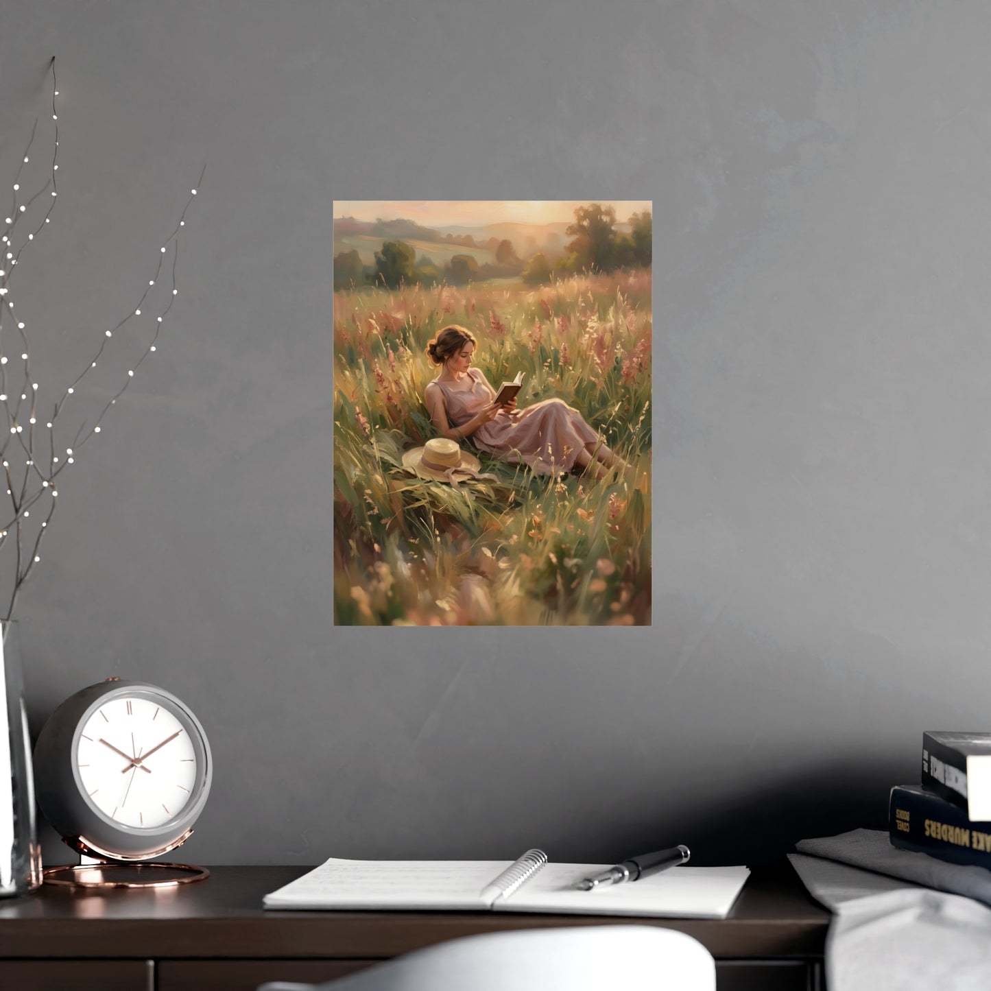 Lecture dans les hautes herbes | Affiche Murale Romantique | Peinture