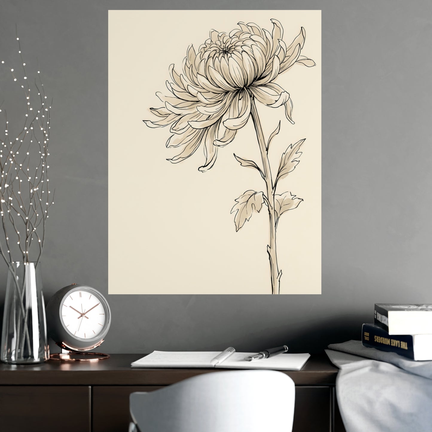 Chrysanthemum | Botanical Line Drawing | Wall Art