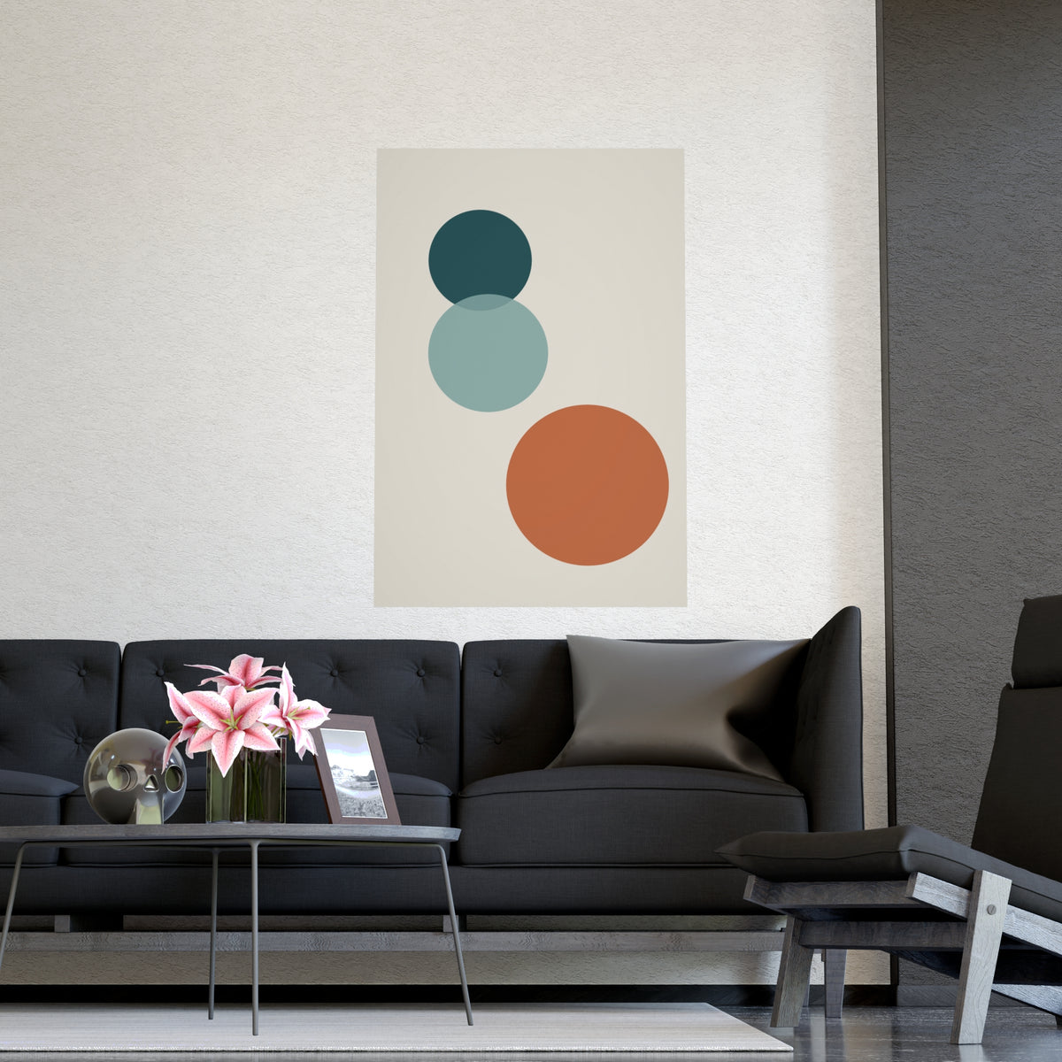 Deep Teal Circles Modern Wall Art — circles in a deep teal palette, shown framed on a wall
