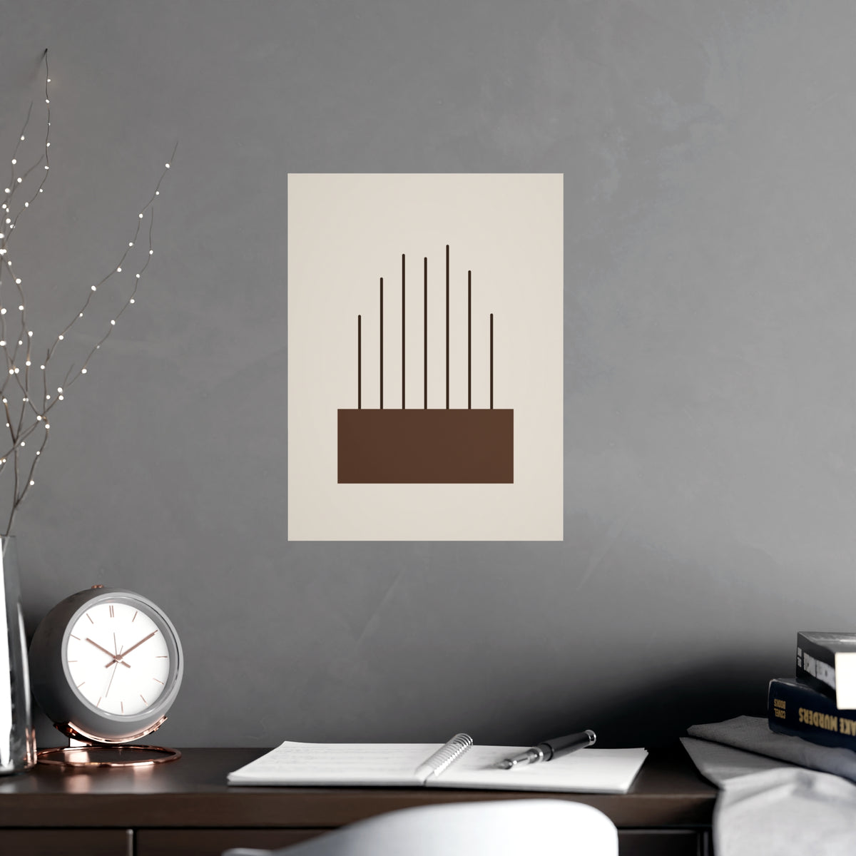 Sand Clay Lines Wall Art — lines in a sand clay palette, shown framed on a wall