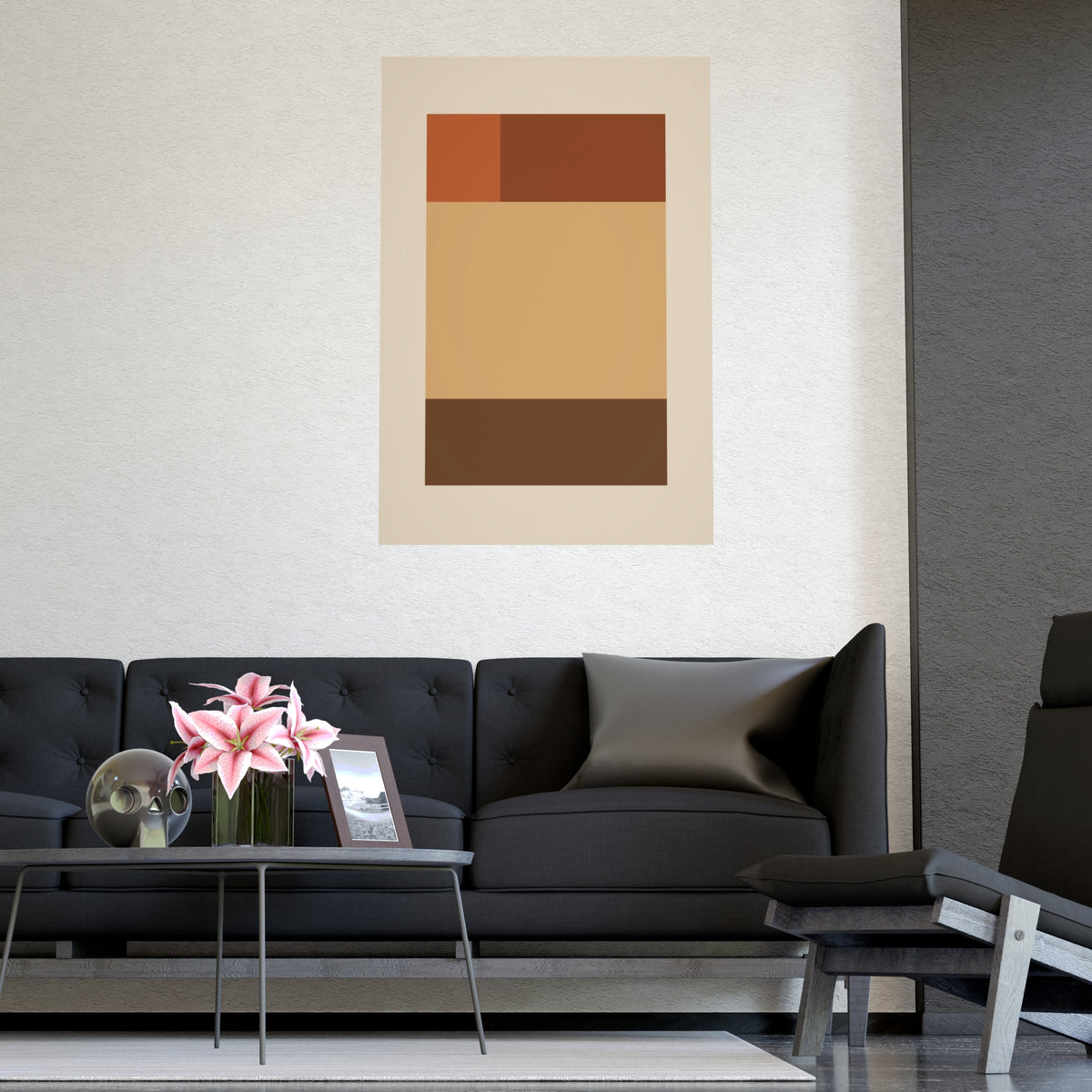 Muted 70s Blocks Retro Wall Art — blocks in a muted 70s palette, shown framed on a wall
