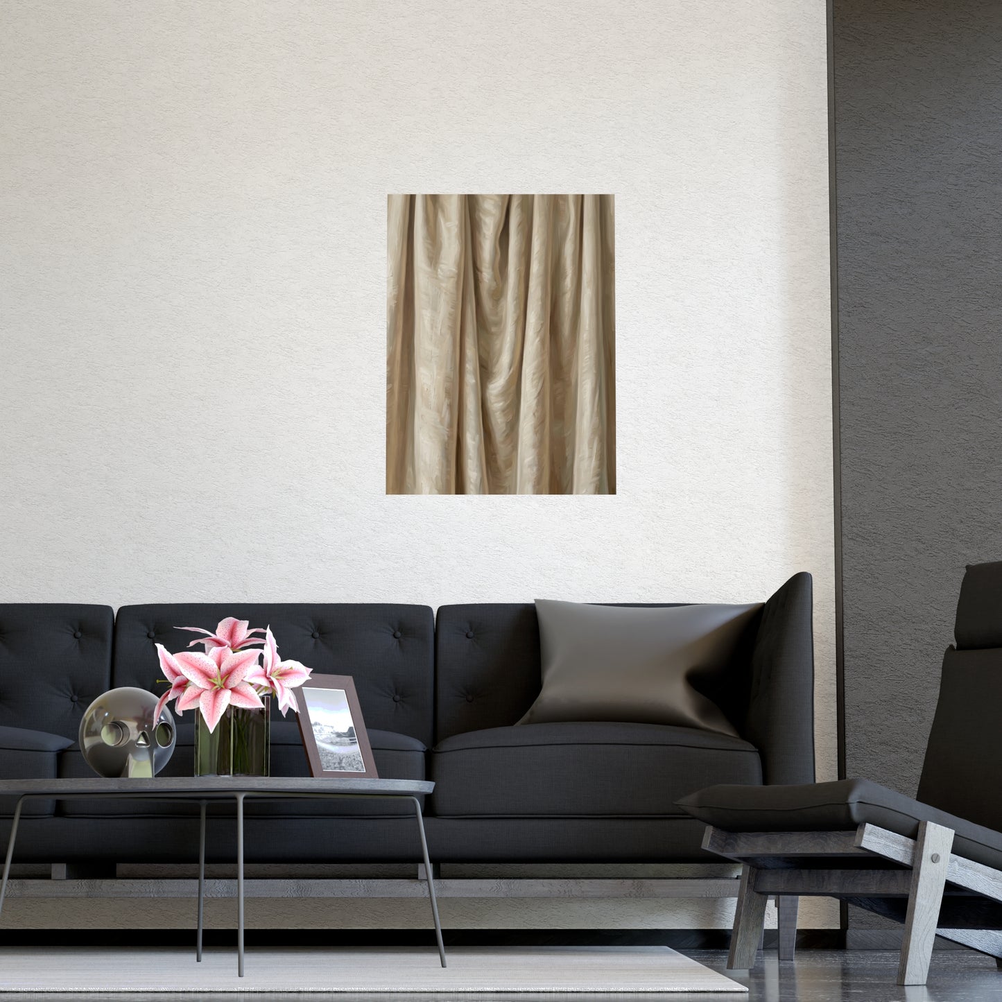 Raw Silk on a plain wall, shown at a larger size, 11x17 in print