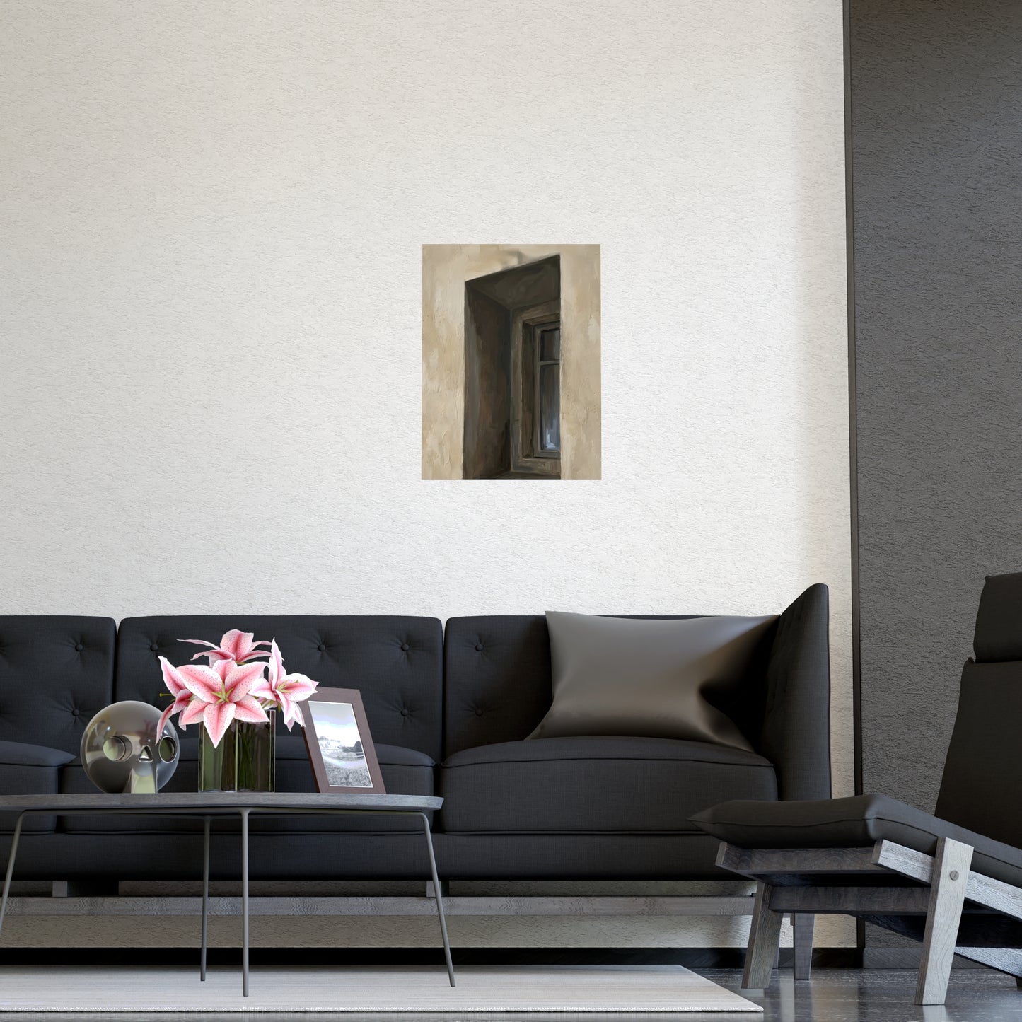 Window Recess on a living room wall beside a tall vase, 12x16 in print