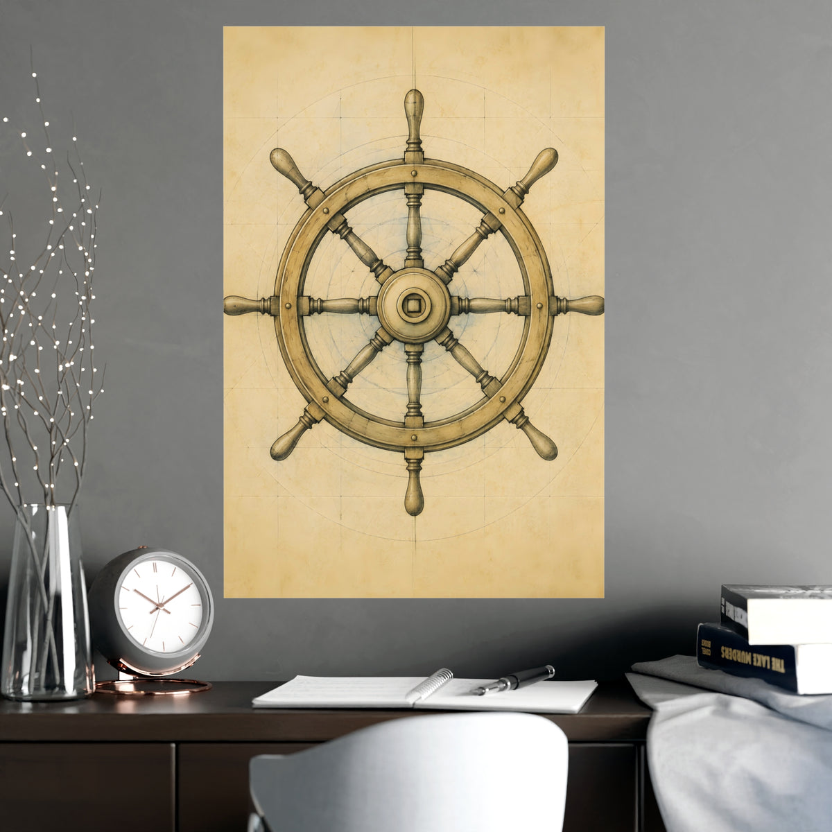 Ship's Wheel — ship's wheel, shown framed on a wall