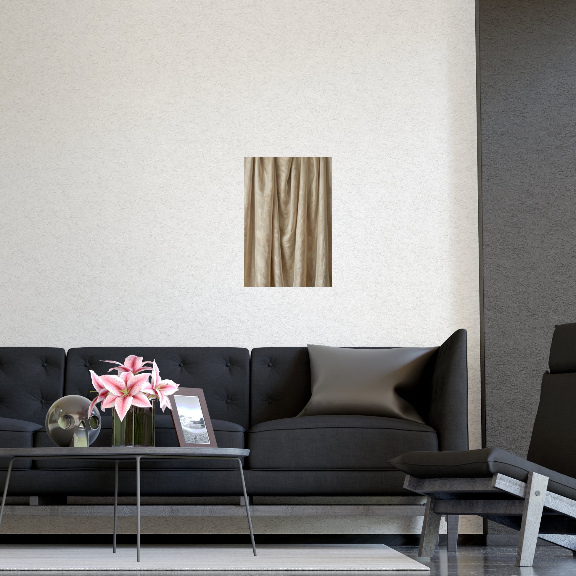 Raw Silk on a living room wall beside a tall vase, 16x24 in print