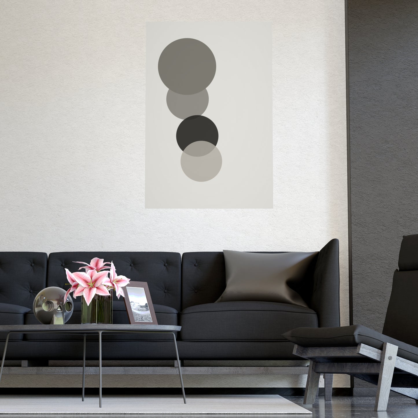 Charcoal Cream Circles Modern Wall Art | Living Room Print