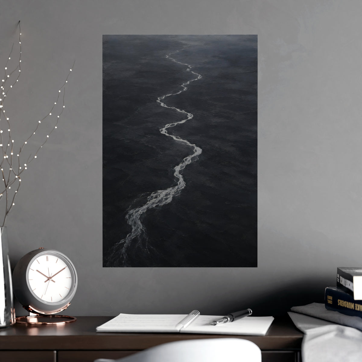 River, from High Above — river, from high above, shown framed on a wall