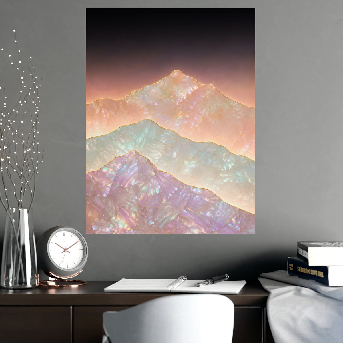 Mountains, Far Off — mountains, far off, shown framed on a wall