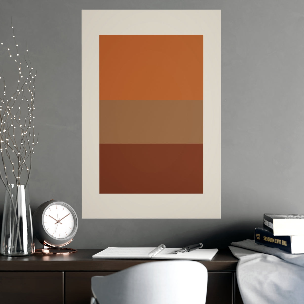 Warm Earth Blocks Boho Wall Art — blocks in a warm earth palette, shown framed on a wall