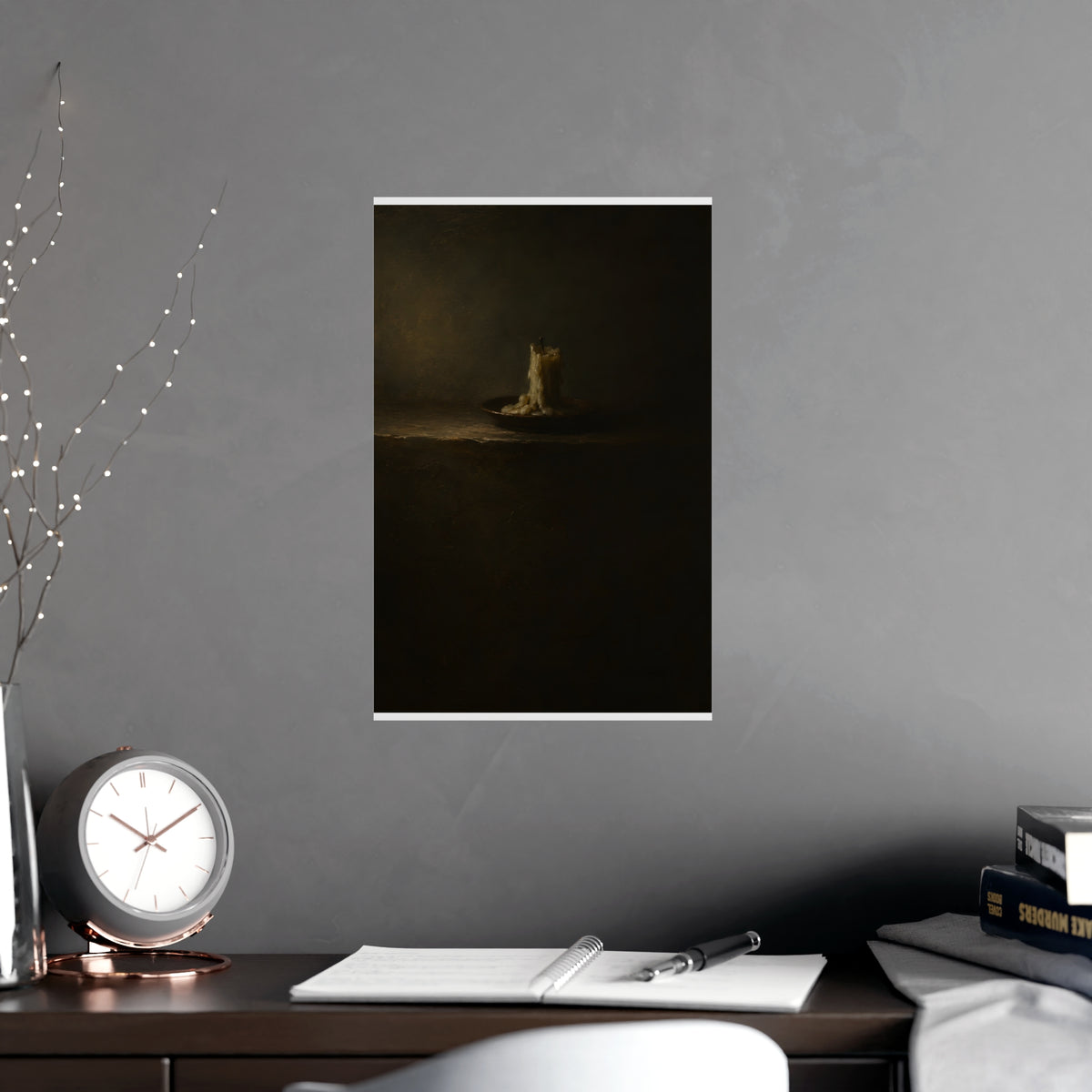 One Candle, Burnt Down — one candle, burnt down, shown framed on a wall