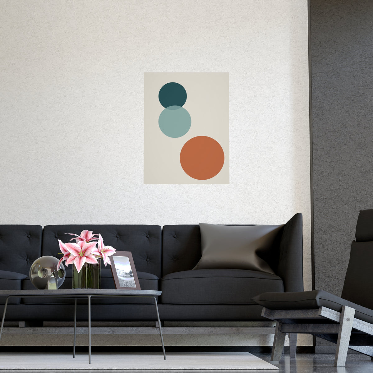 Deep Teal Circles Modern Wall Art — circles in a deep teal palette, shown framed on a wall