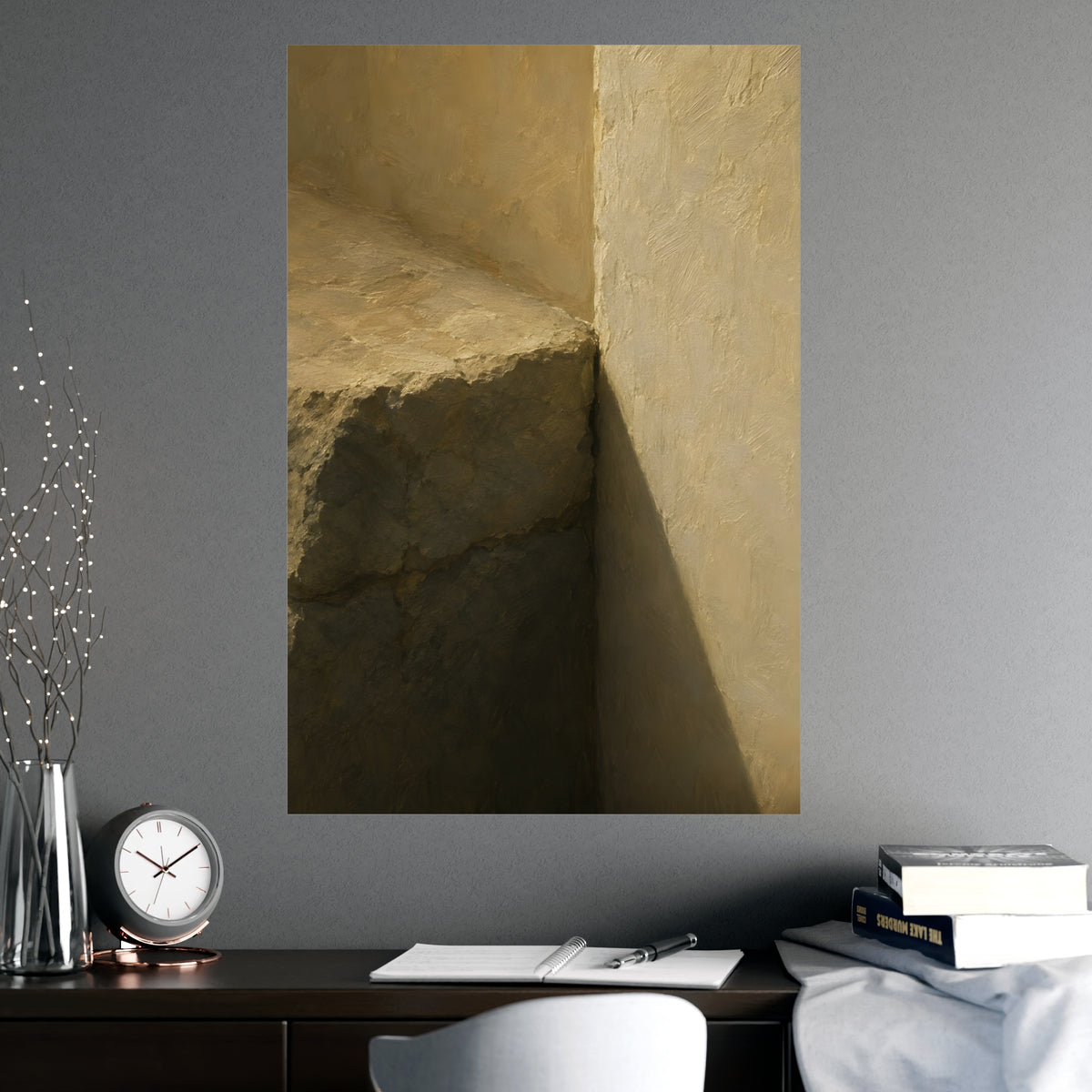 Stone into Plaster — stone into plaster, shown framed on a wall