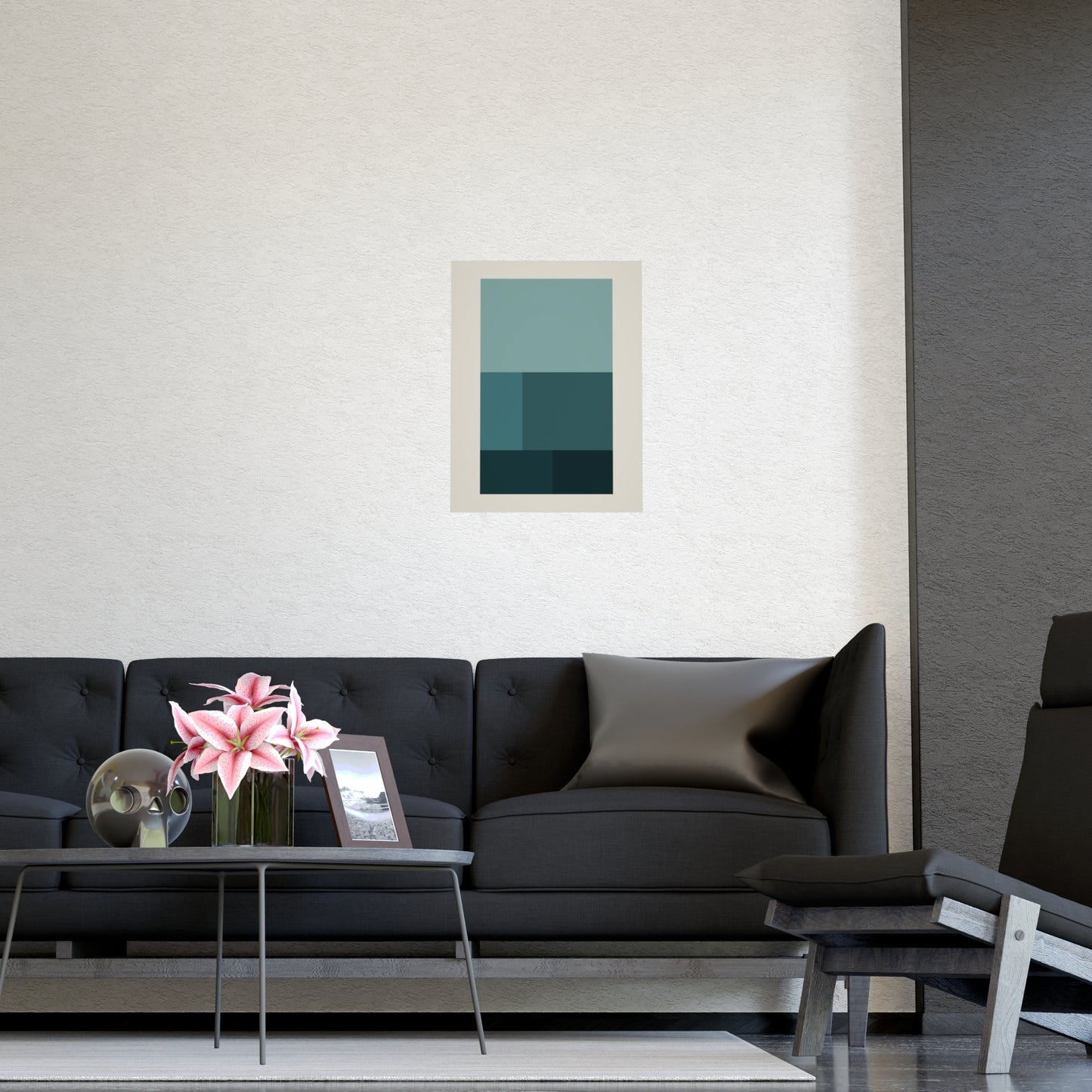 Deep Teal Blocks Modern Wall Art | Living Room Print