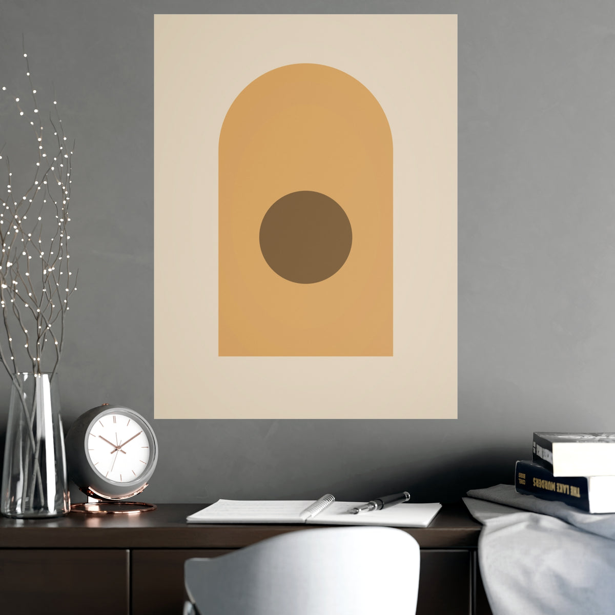 Muted 70s Arch Retro Wall Art — arch in a muted 70s palette, shown framed on a wall