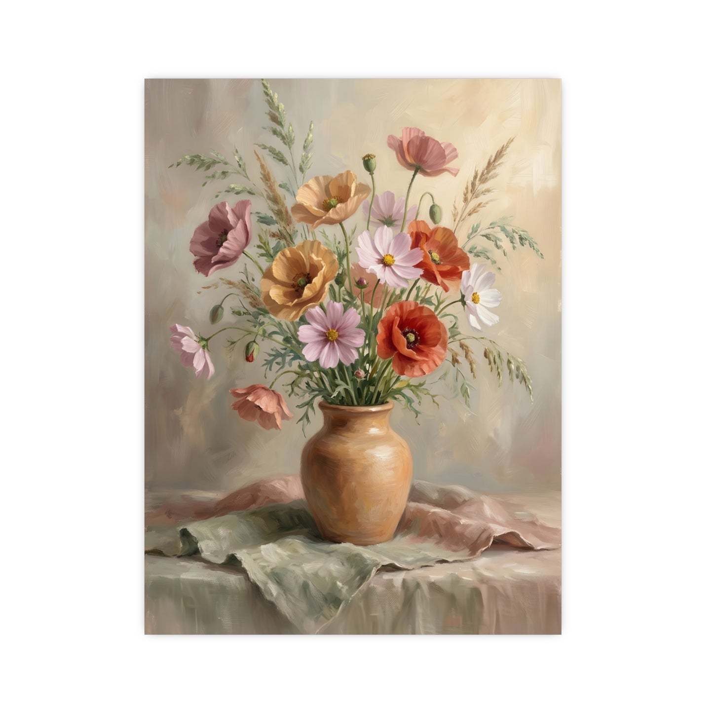 Bouquet de coquelicots et cosmos | Affiche Murale Romantique | Peinture