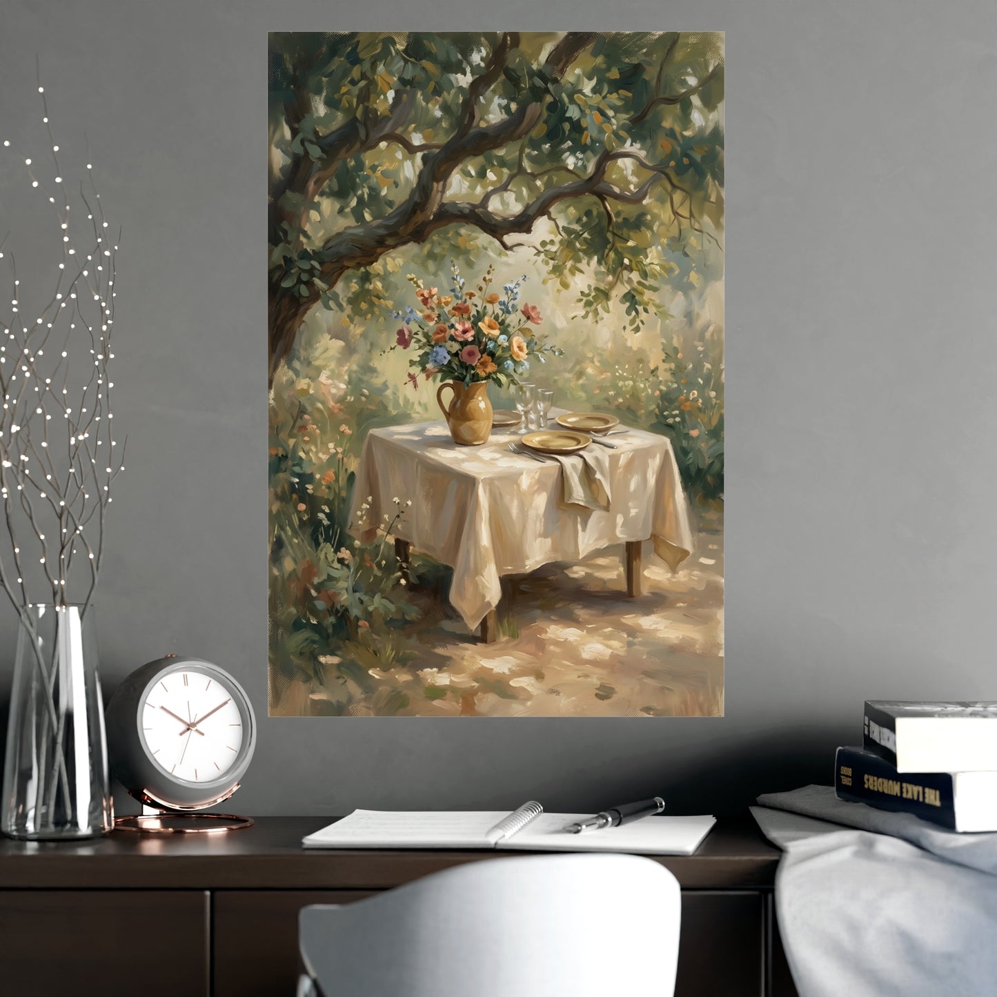 Table dressée sous l'arbre | Affiche Murale Romantique | Peinture