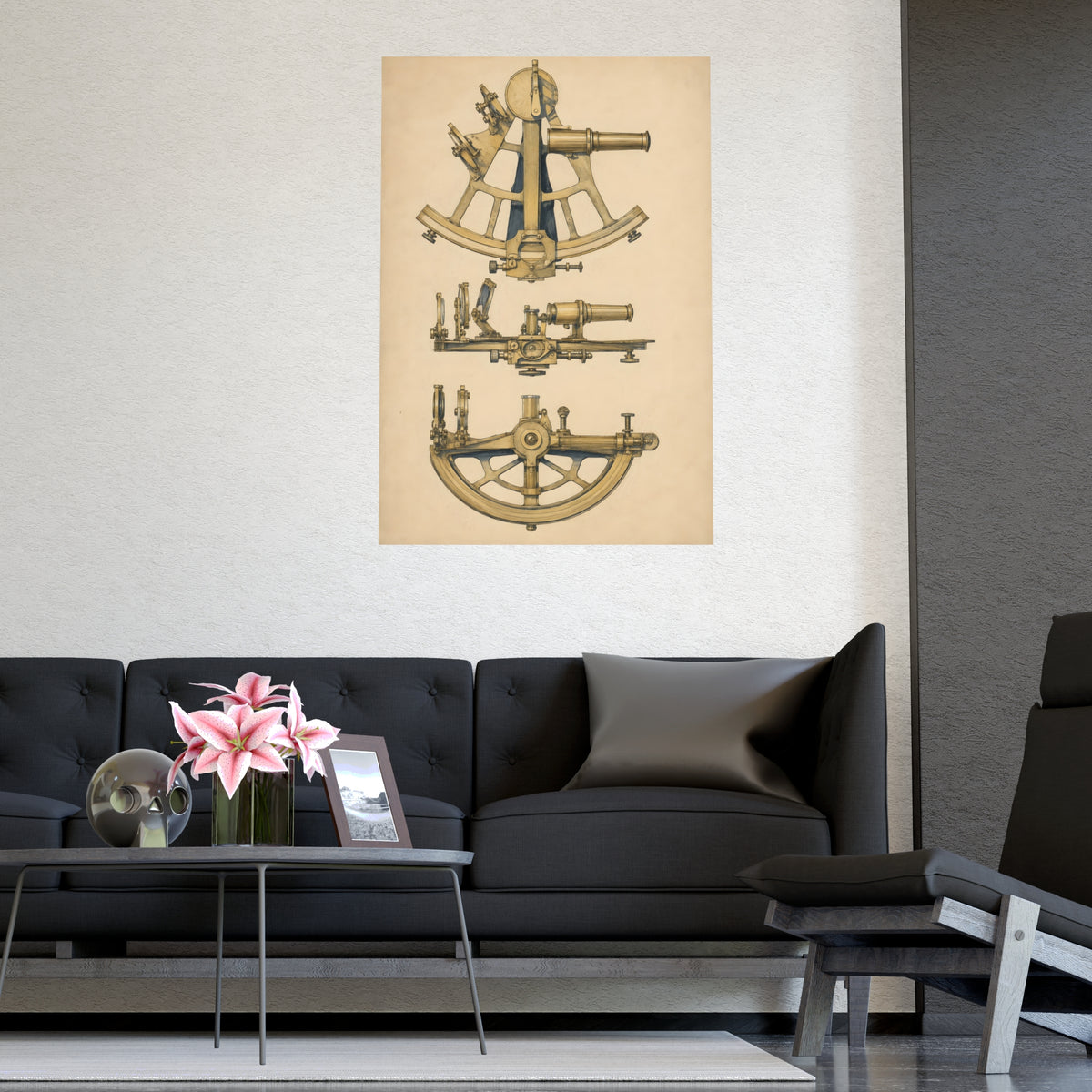 Sextant — sextant, shown framed on a wall