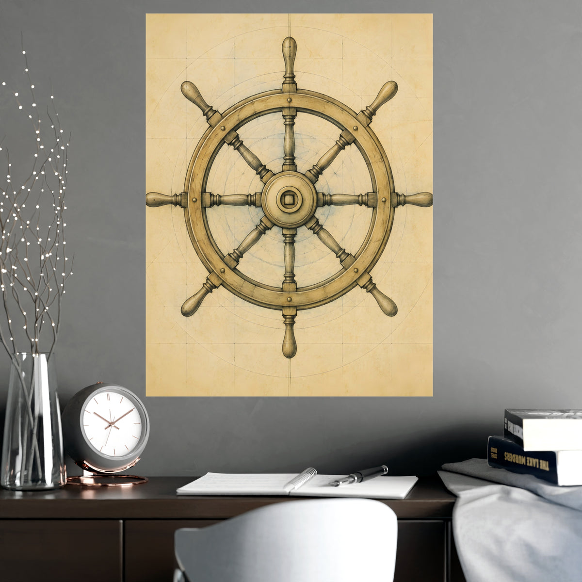 Ship's Wheel — ship's wheel, shown framed on a wall