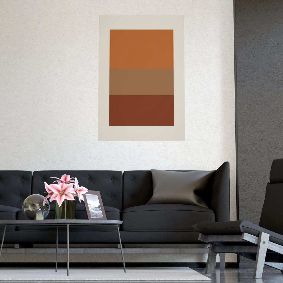 Warm Earth Blocks Boho Wall Art — blocks in a warm earth palette, shown framed on a wall
