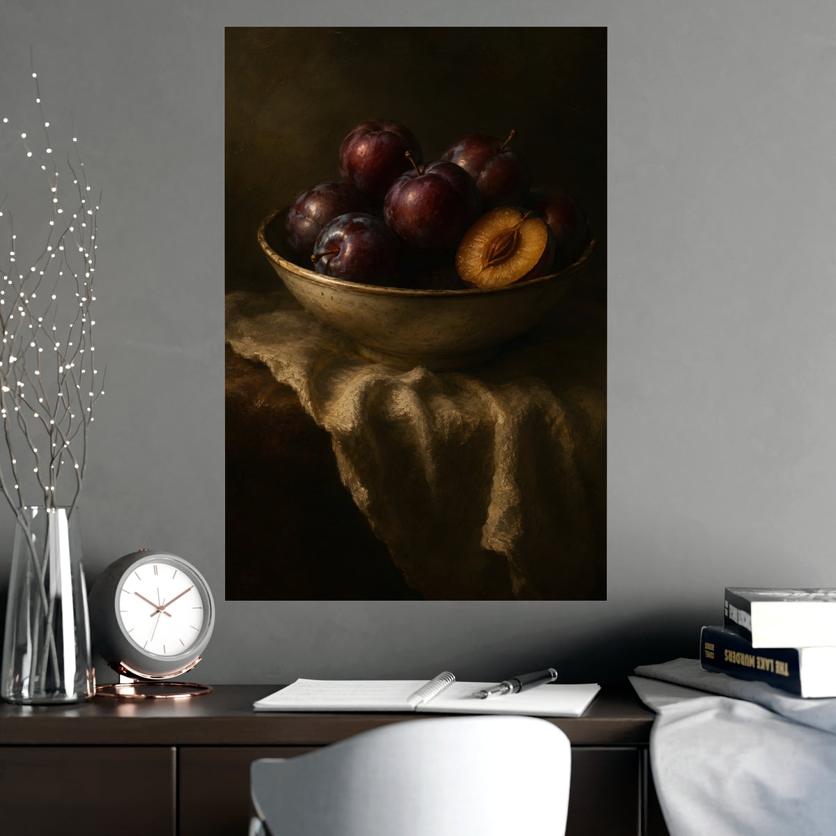Bowl of Plums — bowl of plums, shown framed on a wall