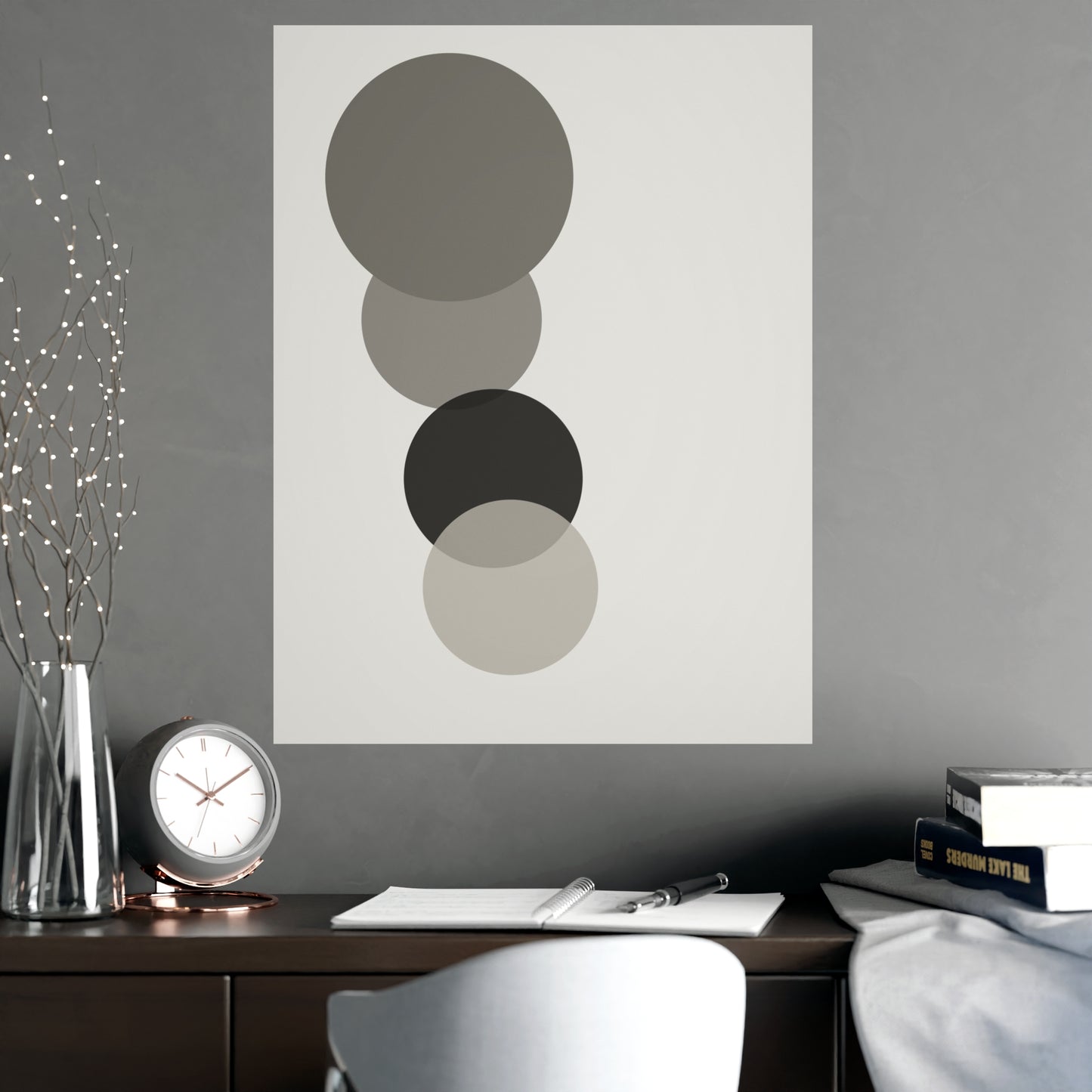 Charcoal Cream Circles Modern Wall Art | Living Room Print