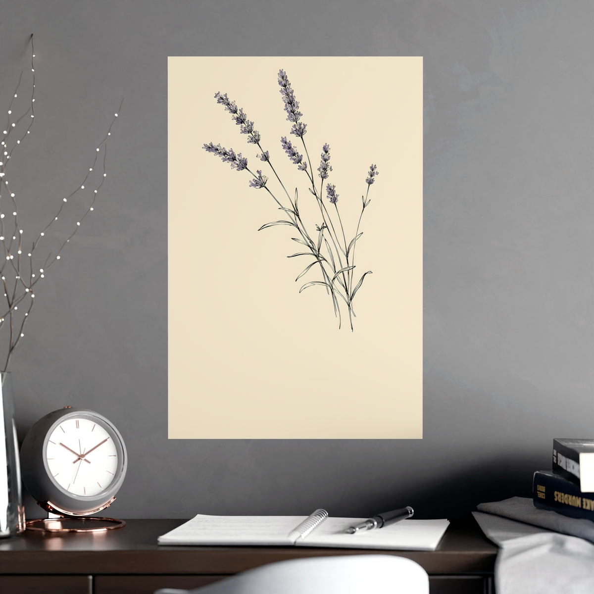 Lavender Sprig — lavender sprig, shown framed on a wall