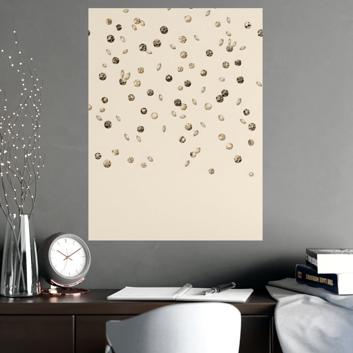 Scattered Seeds — scattered seeds, shown framed on a wall