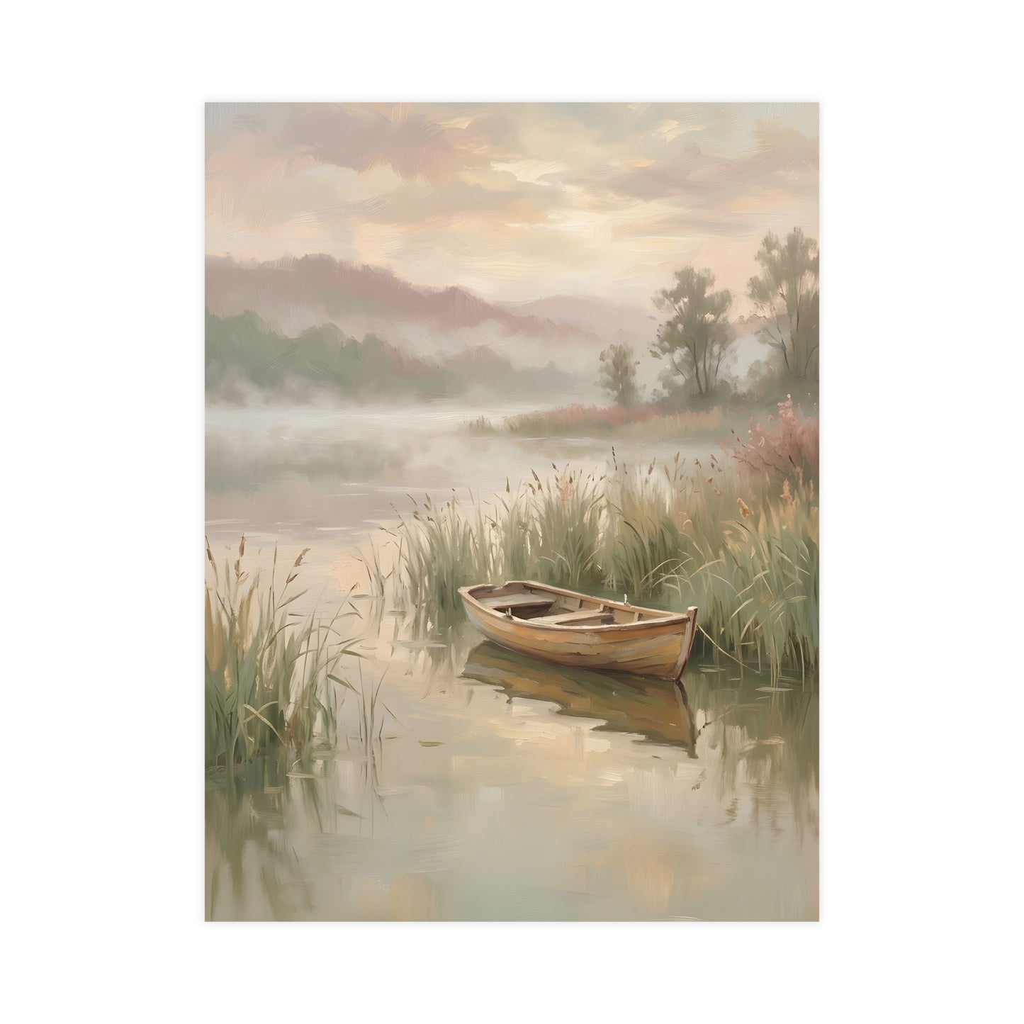 Rowboat at Dawn | Romantic Oil Painting Print | Wall Art