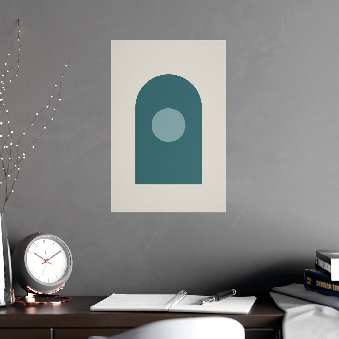 Deep Teal Arch Modern Wall Art | Living Room Print