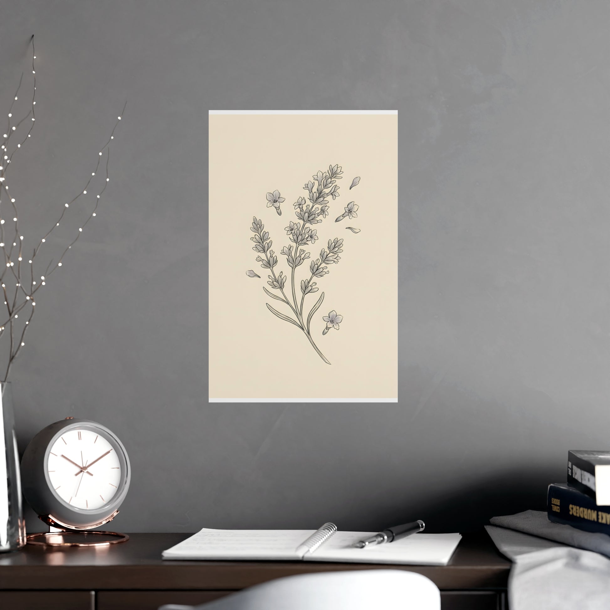 Lavender Sprig on a plain wall, shown at a larger size, 11x17 in print