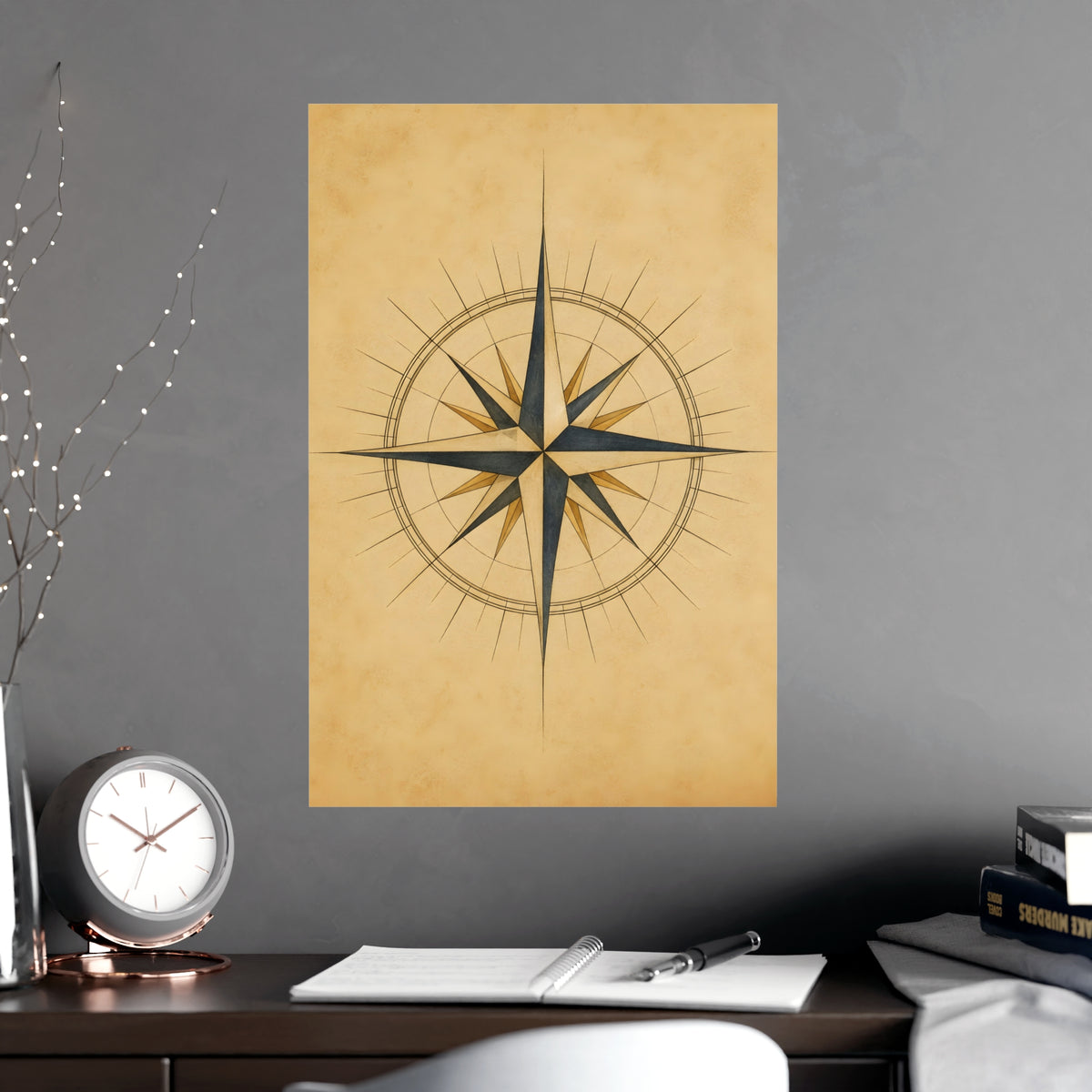 Compass Rose — compass rose, shown framed on a wall