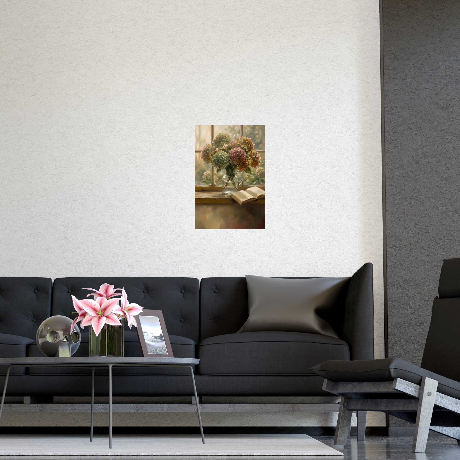 Gemini 18 hung above a desk with a clock and notebook, 16x24 in print