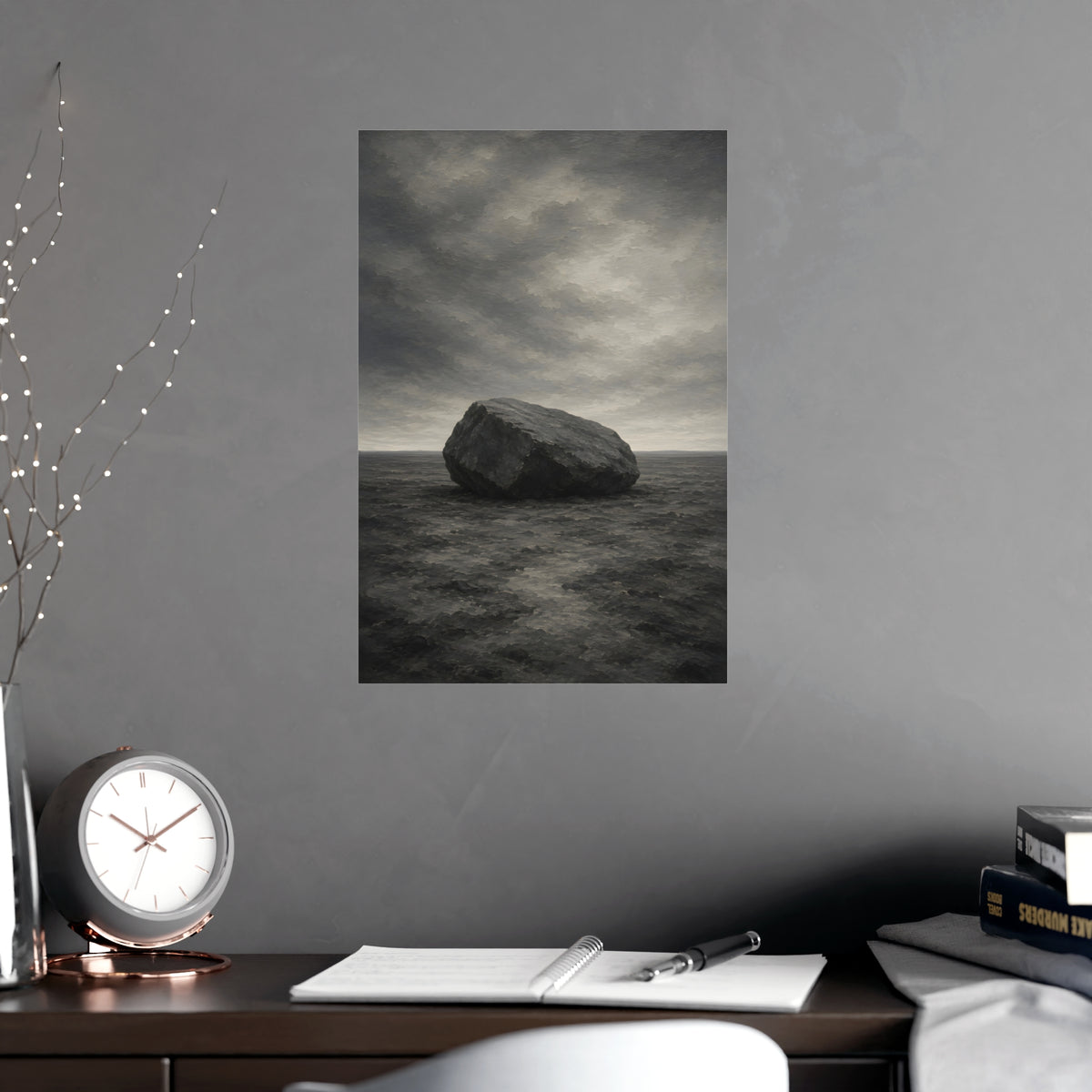 One Boulder — one boulder, shown framed on a wall