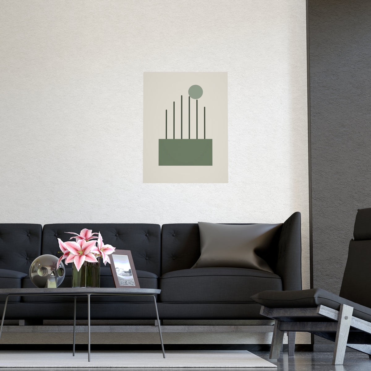 Sage Neutral Lines Boho Wall Art — lines in a sage neutral palette, shown framed on a wall