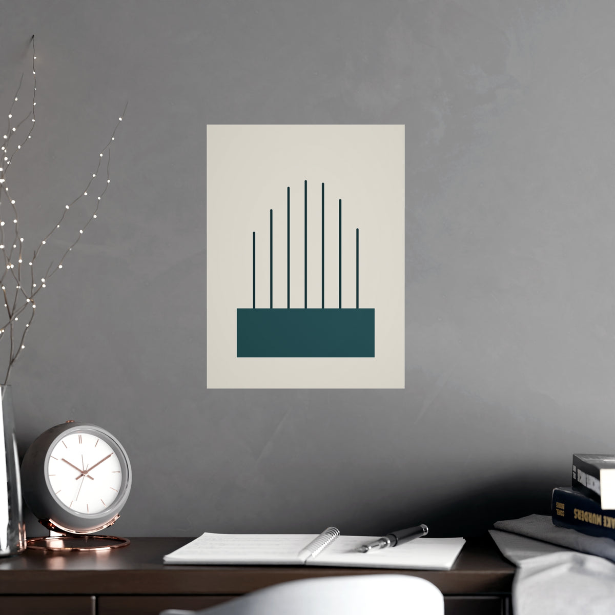 Deep Teal Lines Wall Art — lines in a deep teal palette, shown framed on a wall