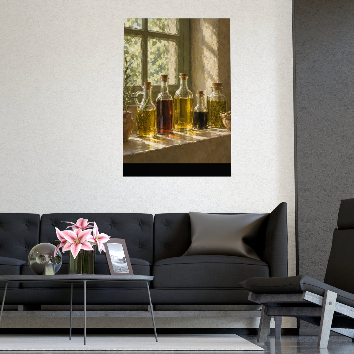 Oil and Vinegar on the Sill — oil and vinegar on the sill, shown framed on a wall