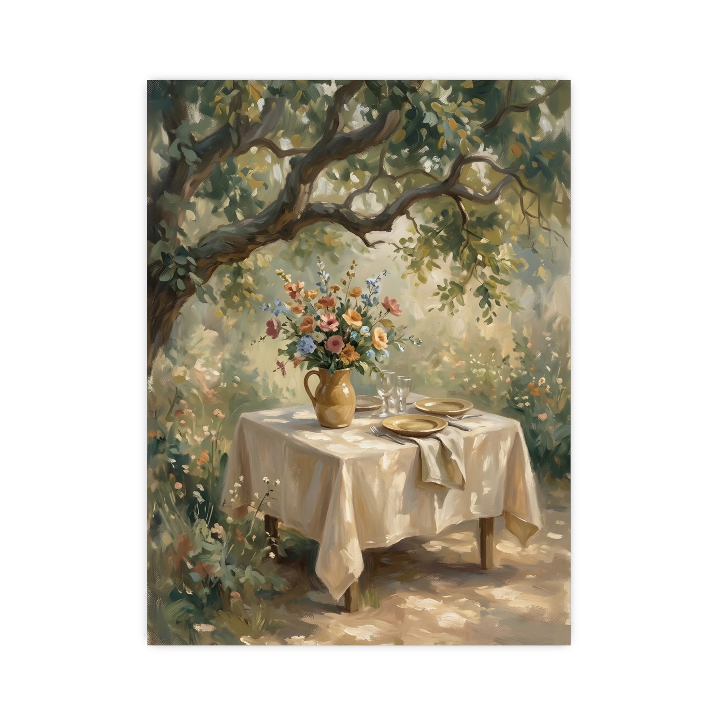 Table dressée sous l'arbre | Affiche Murale Romantique | Peinture
