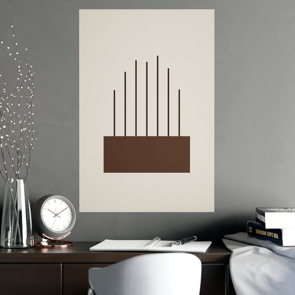 Sand Clay Lines Wall Art — lines in a sand clay palette, shown framed on a wall