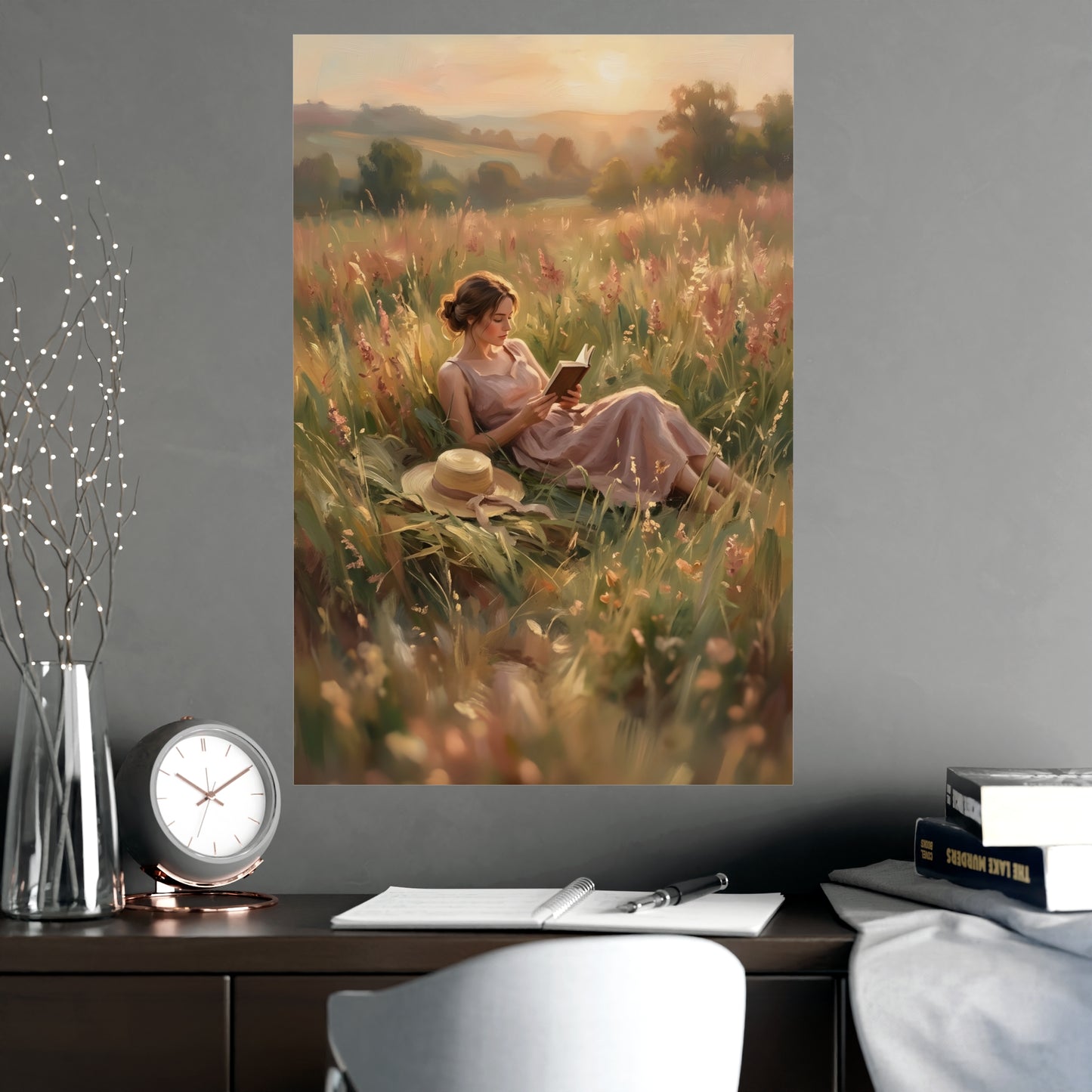 Lecture dans les hautes herbes | Affiche Murale Romantique | Peinture