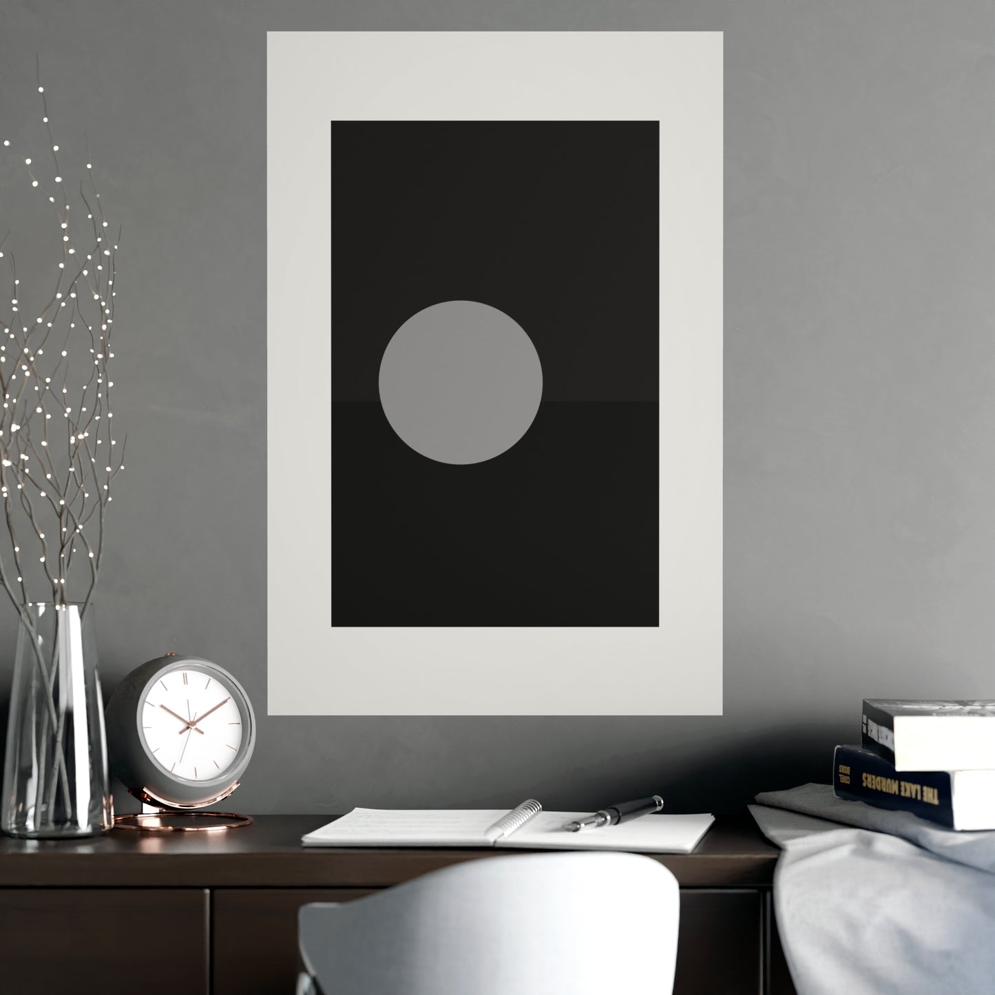 Charcoal Cream Sun Landscape Wall Art | Living Room Print