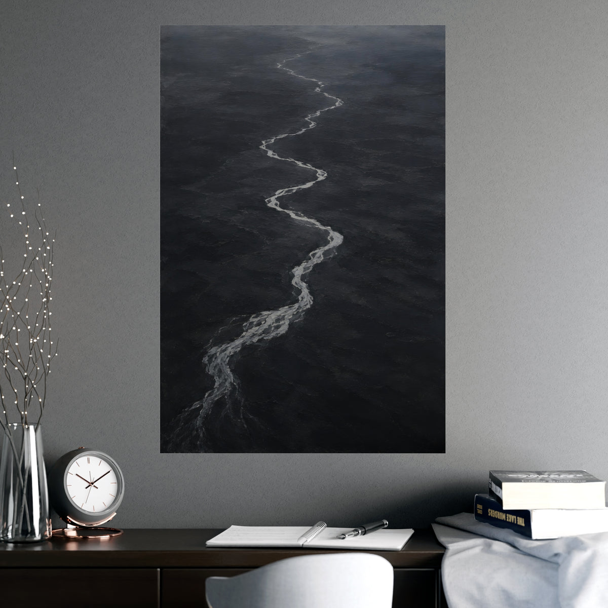 River, from High Above — river, from high above, shown framed on a wall