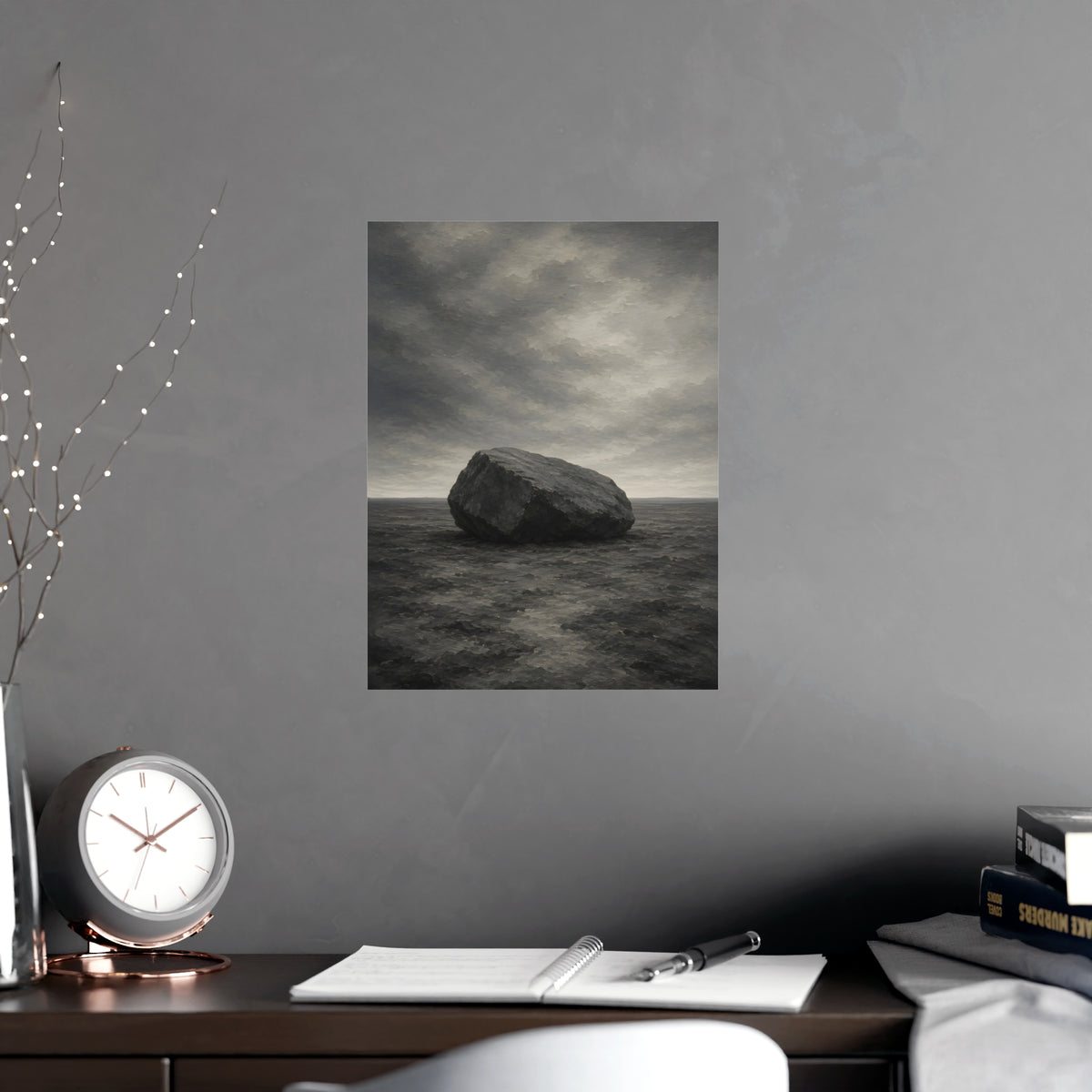 One Boulder — one boulder, shown framed on a wall