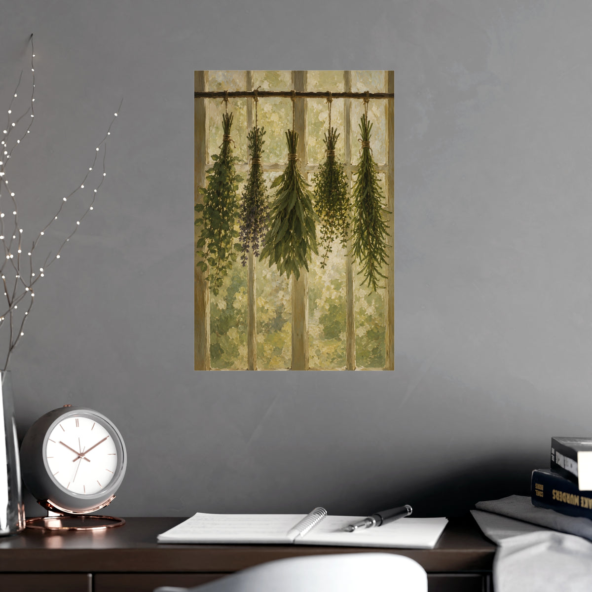 Herbs Against the Window — herbs against the window, shown framed on a wall