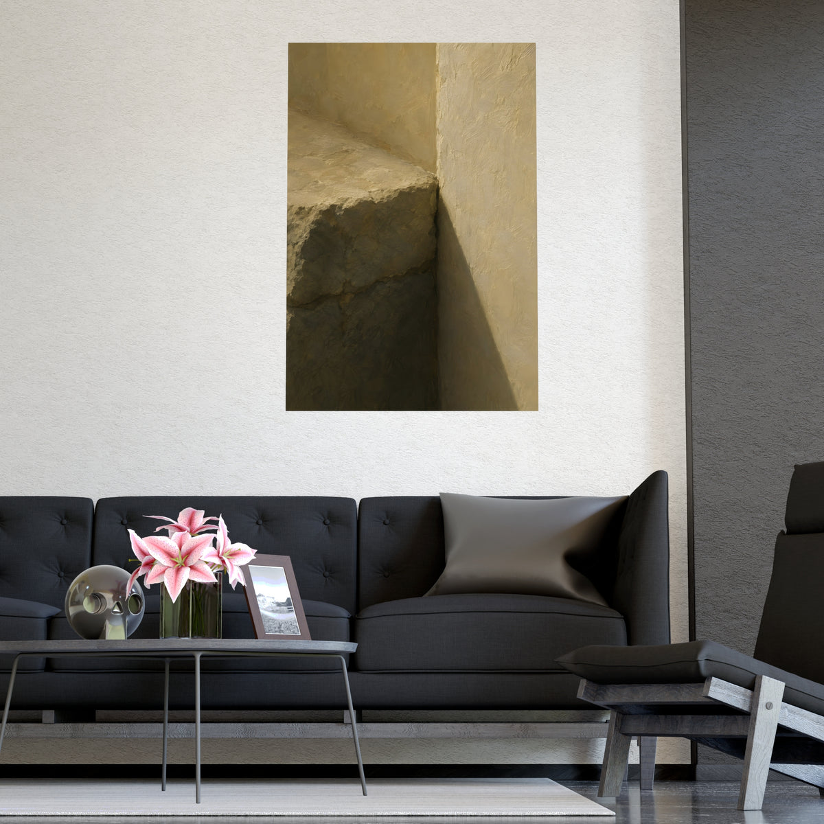 Stone into Plaster — stone into plaster, shown framed on a wall