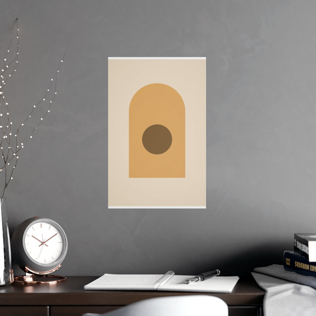 Muted 70s Arch Retro Wall Art — arch in a muted 70s palette, shown framed on a wall