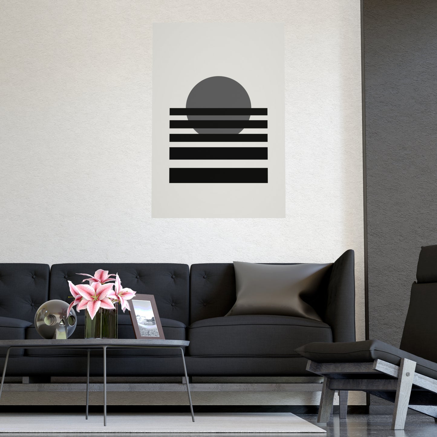 Charcoal Cream Sunset Landscape Wall Art | Living Room Print