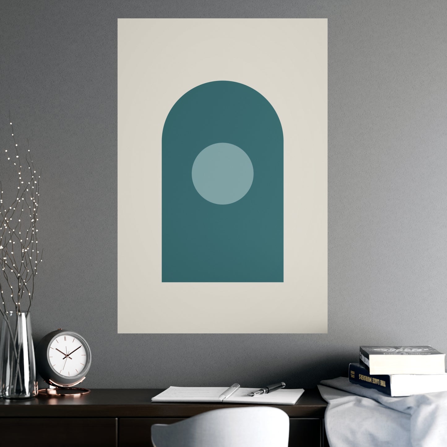 Deep Teal Arch Modern Wall Art | Living Room Print